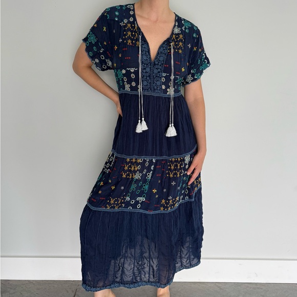 Johnny Was Navy Embroidered Midi Dress - Picture 1 of 7